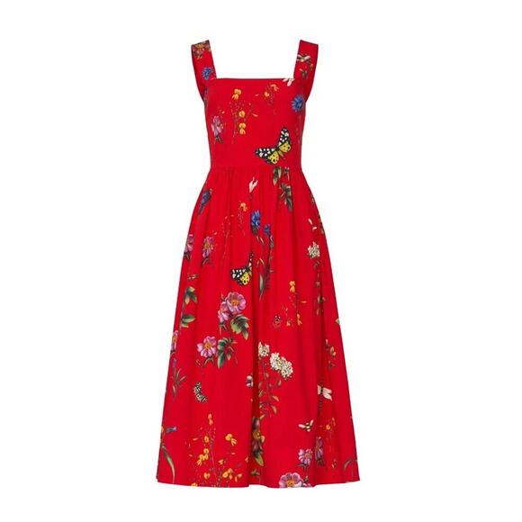 OSCAR DE LA RENTA Scarlett Garden Print Day Dress Midi Butterfly Poplin Floral 2 - Picture 6 of 12